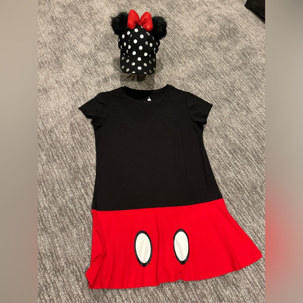 Disney Mickey Mouse Shirt + Bonus Matching Hat Dress Costume Womens Medium
